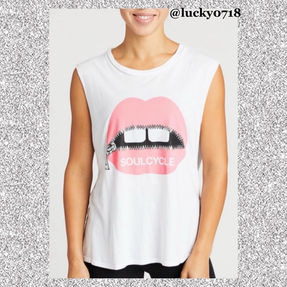 Lauren Moshi Tops - Lauren Moshi x SoulCycle NWOT White with Pink Zip Mouth Tank Sz S